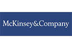 The image shows the McKinsey & Company logo, featuring white text on a blue background.