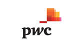 The image is the logo of PwC, featuring the letters "pwc" in black with abstract orange and red geometric shapes above them.