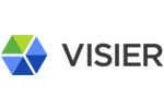 The image shows the Visier company logo, with geometric shapes in green and blue next to the word "VISIER" in bold, gray letters.