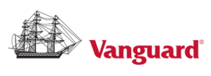 Logo featuring a detailed black illustration of a sailboat next to the word "Vanguard" in bold red text.